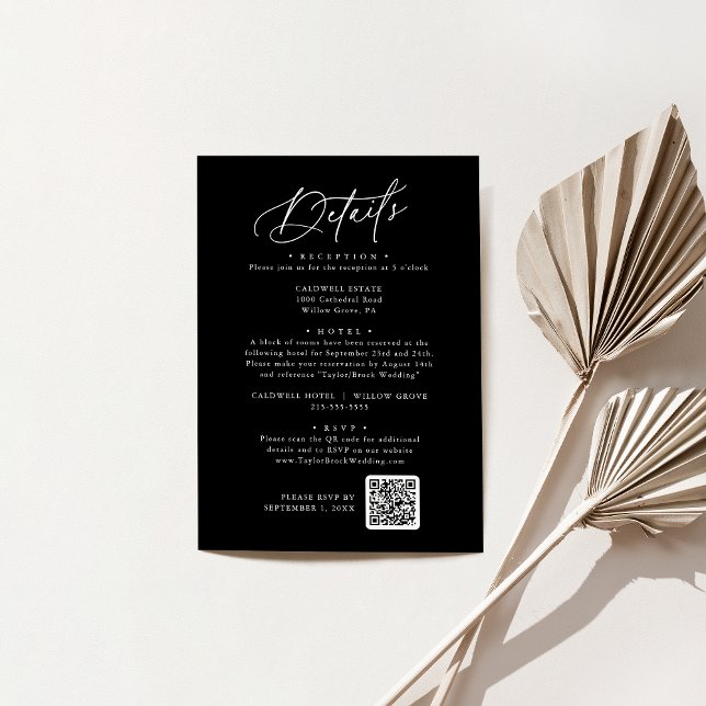 Elegant Charm Dark Black Wedding Details Card (Elegant Charm Dark Black Wedding Details Card)