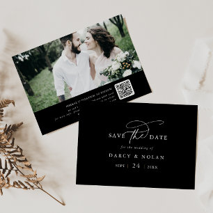 Elegant Charm Dark Black Wedding Save The Date