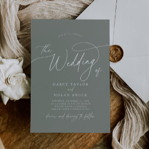 Elegant Charm Dark Sage Wedding Invitations