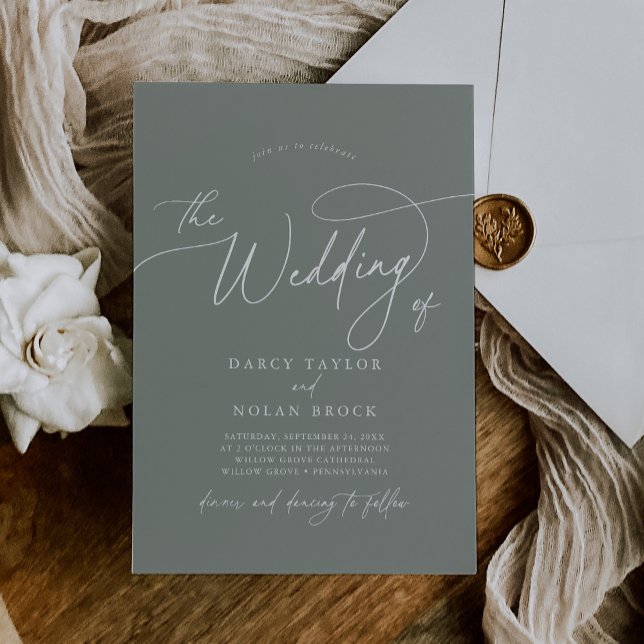 Elegant Charm Dark Sage Wedding Invitations (Creator Uploaded)