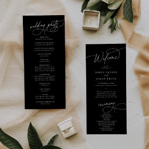 Elegant Charm Flat Dark Black Wedding Program Programme