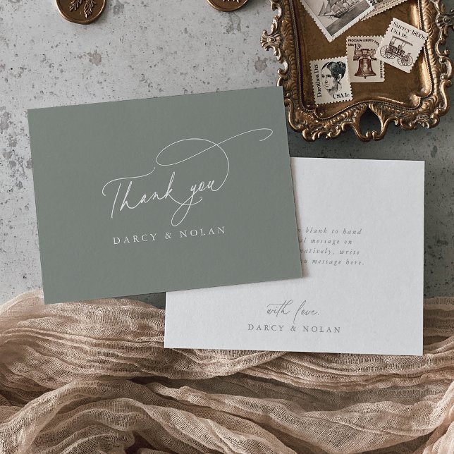Elegant Charm Flat Sage Wedding Thank You Cards (Creator Uploaded)