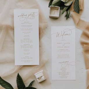 Elegant Charm Flat White and Gold Wedding Program Programme