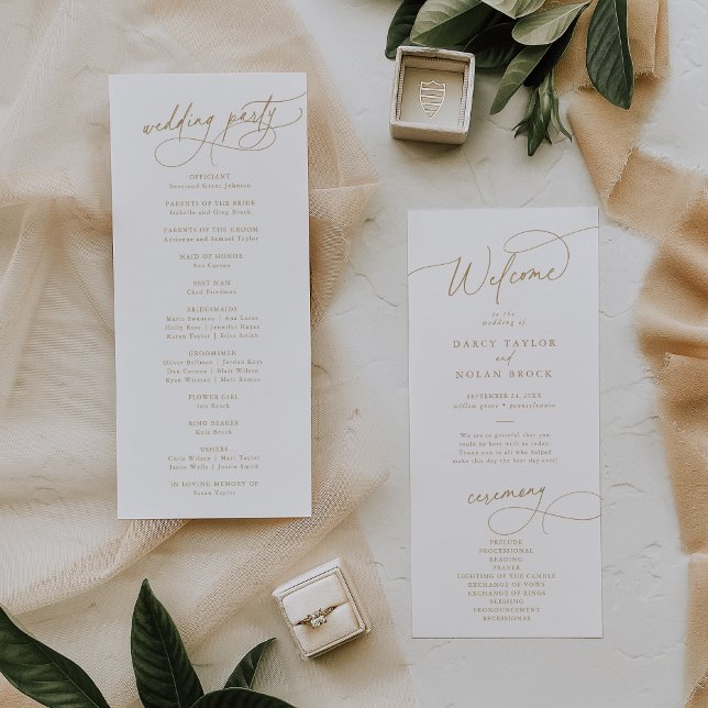 Elegant Charm Flat White and Gold Wedding Program Programme (Elegant Charm Flat White and Gold Wedding Program)