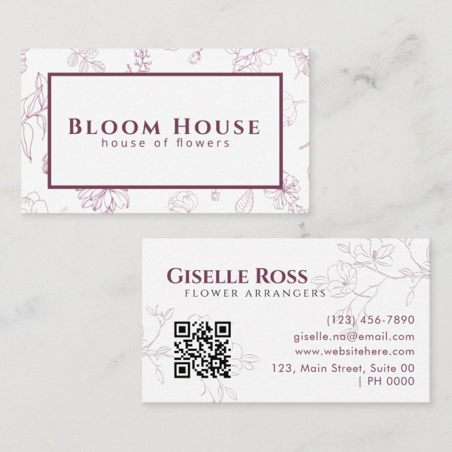 Elegant Charm Floral Soft Pink Artistic Flower Business Card (Front/Back)
