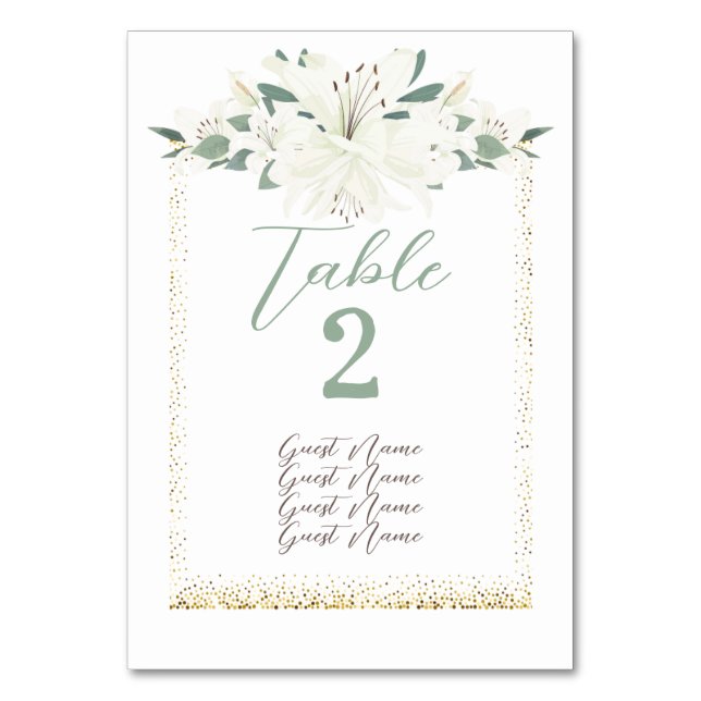 Elegant Charm Green Wildflower Wedding Table Number (Back)
