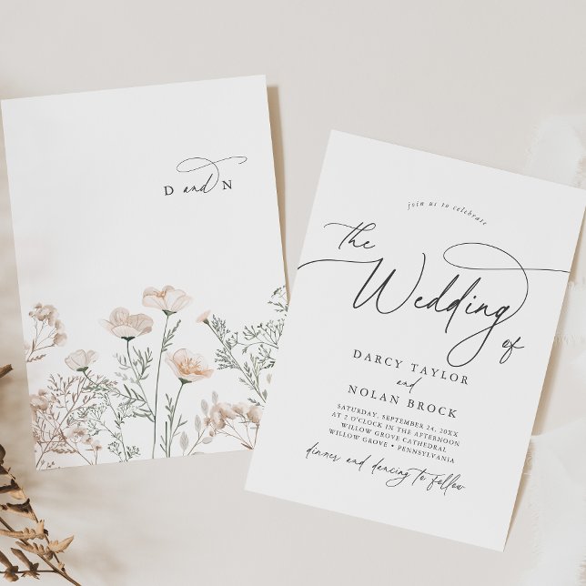 Elegant Charm Grey Wildflower Wedding Invitations (Elegant Charm Gray Wildflower Wedding Invitations)