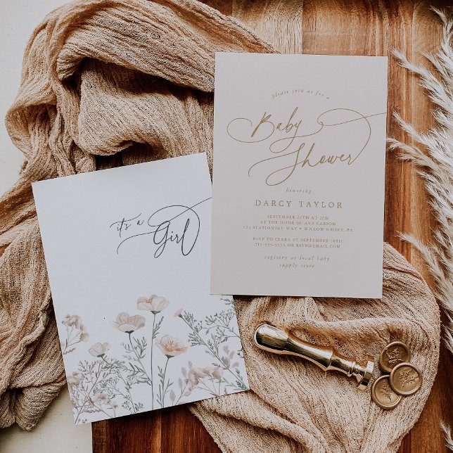 Elegant Charm Ivory Wildflower Baby Shower Invitation (Elegant Charm Ivory Wildflower Baby Shower Invitation)