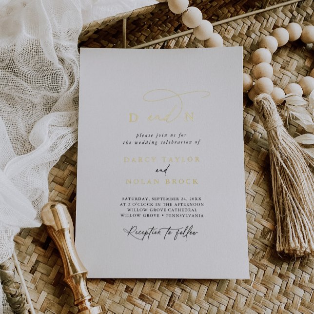 Elegant Charm Monogram Gold Foil Wedding Invite (Elegant Charm Monogram Gold Foil Wedding Invite)