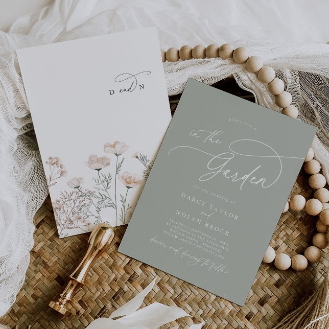 Elegant Charm Monogram Green Wildflower Wedding Invitation (Creator Uploaded)
