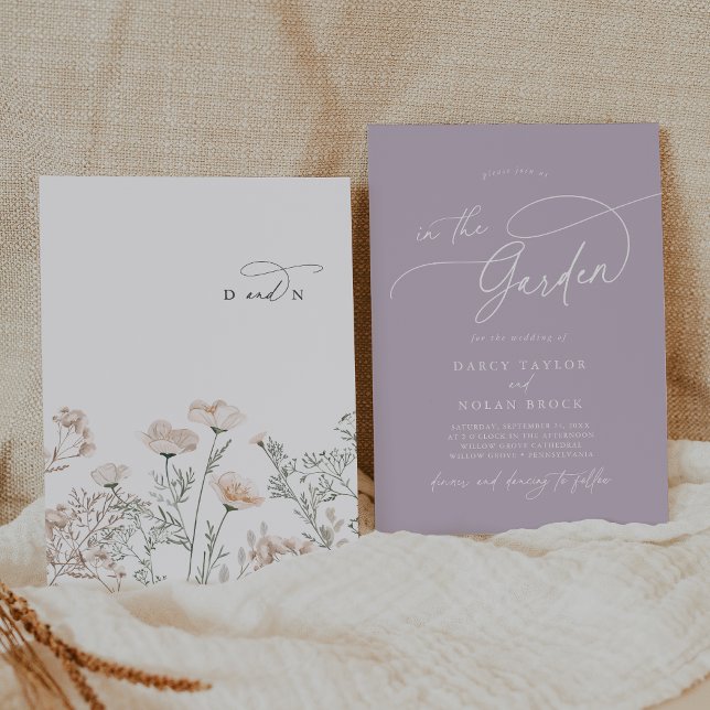 Elegant Charm Monogram Purple Wildflower Wedding Invitation (Creator Uploaded)