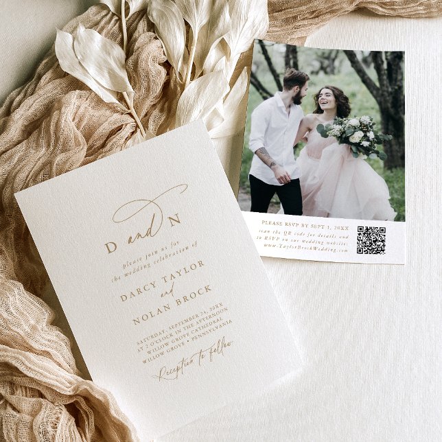 Elegant Charm Photo Gold Wedding Invitations RSVP (Elegant Charm Photo Gold Wedding Invitations RSVP)