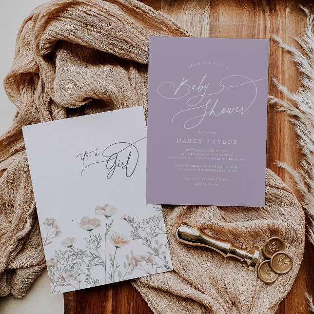 Elegant Charm Purple Wildflower Baby Shower Invitation (Elegant Charm Purple Wildflower Baby Shower Invitation)