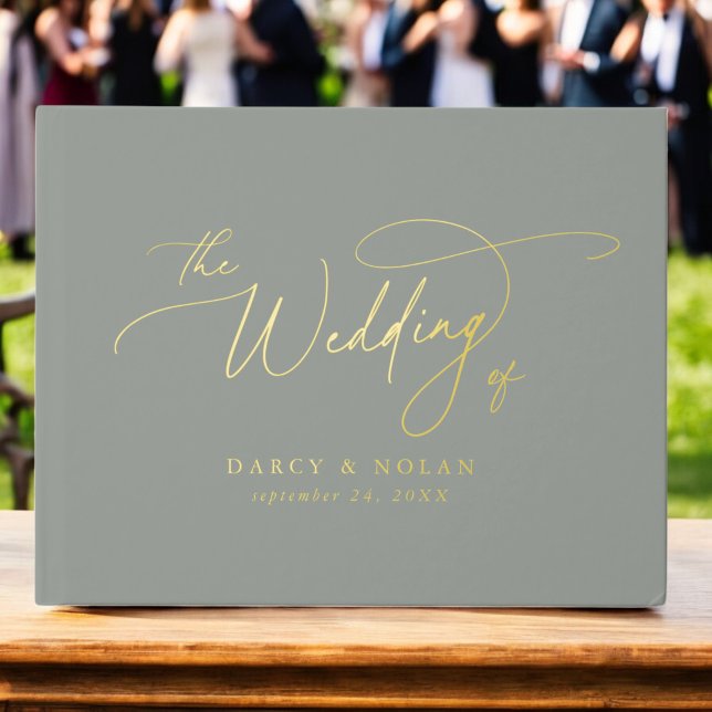 Elegant Charm Sage Green Gold Foil Wedding Guest Book (Elegant Charm Sage Green Gold Foil Wedding Foil Guest Book)