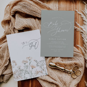 Elegant Charm Sage Green Wildflower Baby Shower Invitation