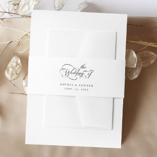 Elegant Charm Script Wedding Black and White Invitation Belly Band