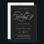 Elegant Charm Script Wedding Black  Invitation<br><div class="desc">Elegant black and white wedding invitation features romantic swirly calligraphy lettering with optional text on the back.  Perfect for any season. For more advanced customisation of this design,  please click the BLUE DESIGN TOOL BUTTON above!</div>