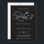 Elegant Charm Script Wedding Black  Invitation<br><div class="desc">Elegant black and white wedding invitation features romantic swirly calligraphy lettering with optional text on the back.  Perfect for any season. For more advanced customisation of this design,  please click the BLUE DESIGN TOOL BUTTON above!</div>