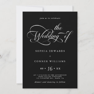 Elegant Charm Script Wedding Black Invitation