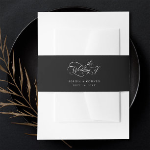 Elegant Charm Script Wedding Black Invitation Belly Band