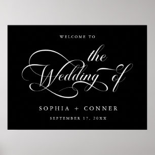 Elegant Charm Script Wedding Black Welcome Sign