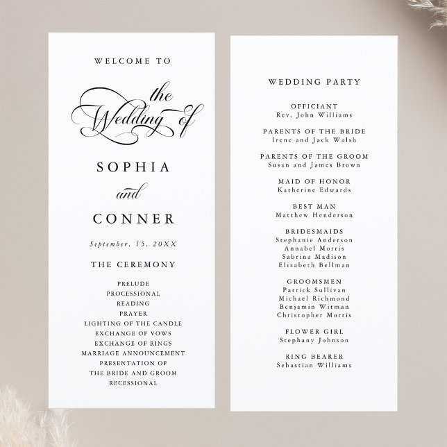Elegant Charm Script Wedding Ceremony Programme (Front & Back)