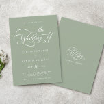 Elegant Charm Script Wedding Sage Green Invitation<br><div class="desc">Elegant sage green wedding invitation features romantic swirly calligraphy lettering with optional text on the back.  Perfect for any season. For more advanced customisation of this design,  please click the BLUE DESIGN TOOL BUTTON above!</div>