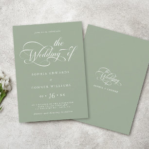 Elegant Charm Script Wedding Sage Green Invitation