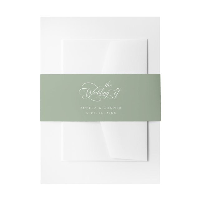 Elegant Charm Script Wedding Sage Green Invitation Belly Band (Front Example)