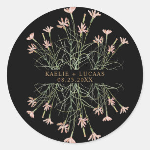 Elegant Charm Wild Flower   Black & Gold Wedding  Classic Round Sticker