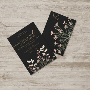 Elegant Charm Wild Flower   Black & Gold Wedding  Invitation