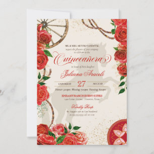 Elegant Charro Red Roses Western Ranch Quinceanera Invitation