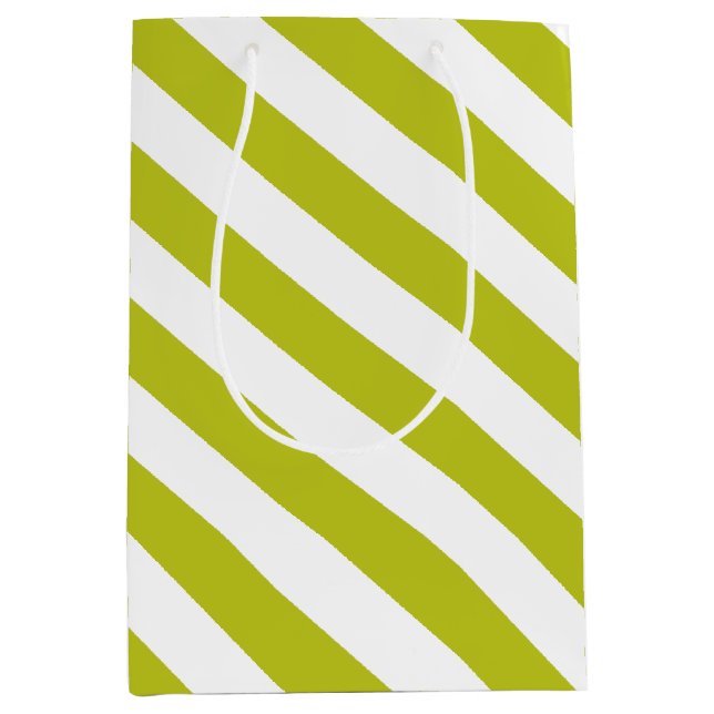 Elegant Chartreuse and White Striped Pattern Medium Gift Bag (Front)