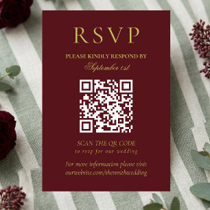 Elegant Chartreuse Burgundy Wedding QR Code RSVP Card