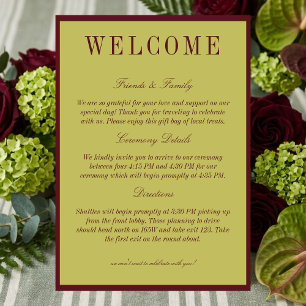 Elegant Chartreuse Burgundy Wedding Welcome Programme