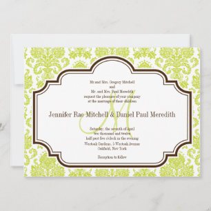 Elegant Chartreuse Damask Wedding Invitations