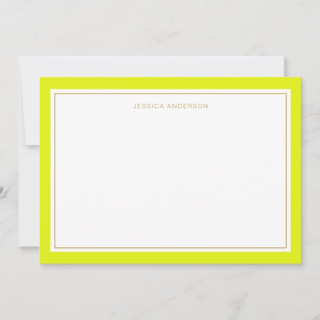 Elegant Chartreuse Gold Border Personalised Card (Front)