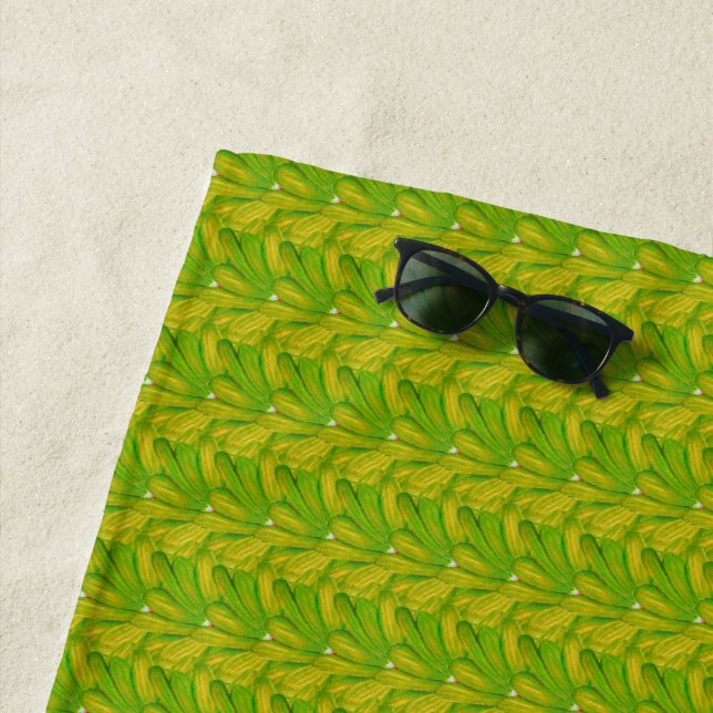 Elegant Chartreuse Green Floral Pattern Beach Towel (In Situ)