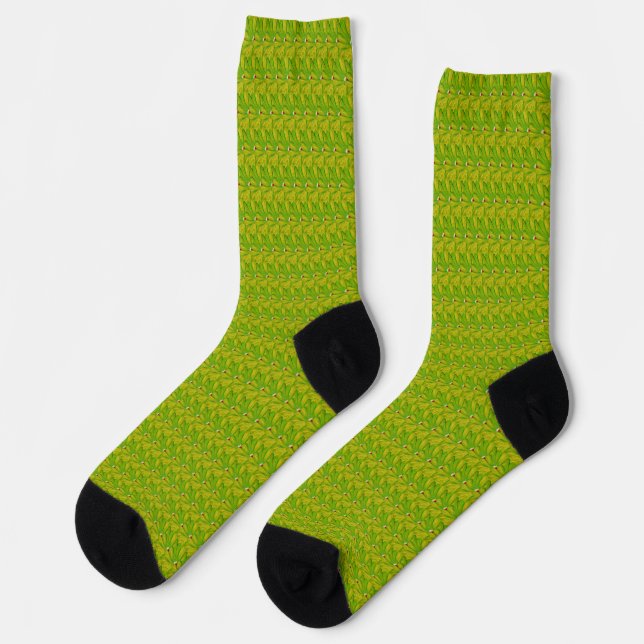 Elegant Chartreuse Green Floral Pattern Socks (Left)