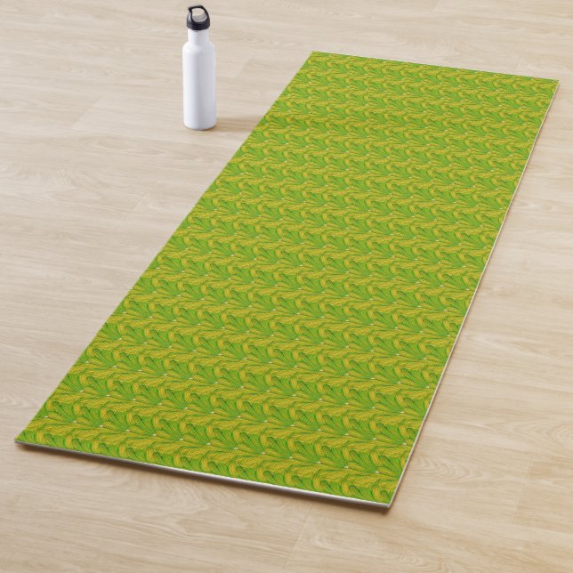 Elegant Chartreuse Green Floral Pattern Yoga Mat (In Situ)