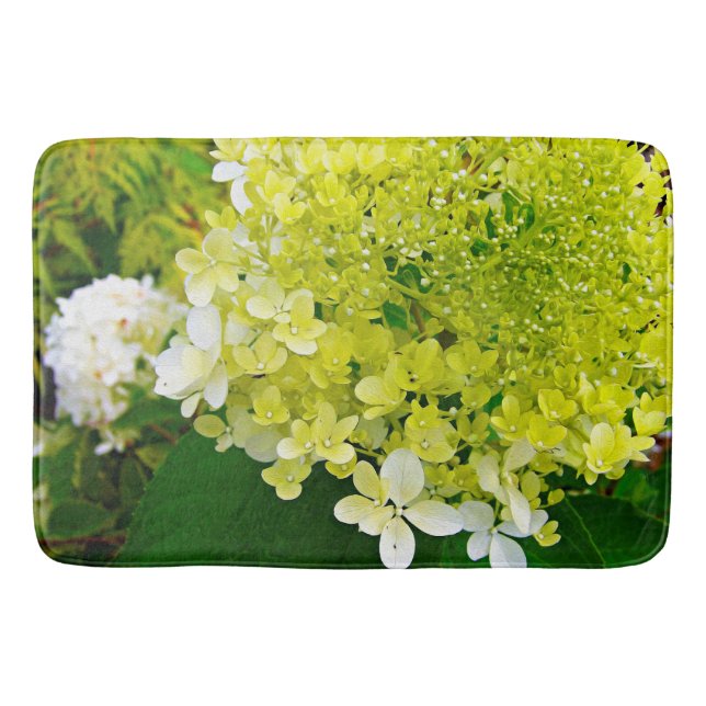 Elegant Chartreuse Green Limelight Hydrangea Bath Mat (Front)