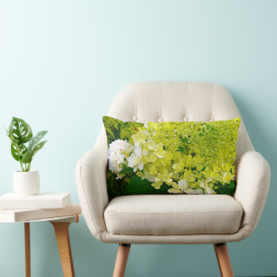 Elegant Chartreuse Green Limelight Hydrangea Lumbar Cushion