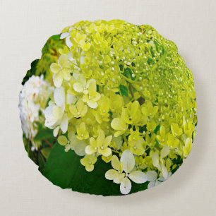 Elegant Chartreuse Green Limelight Hydrangea Round Cushion