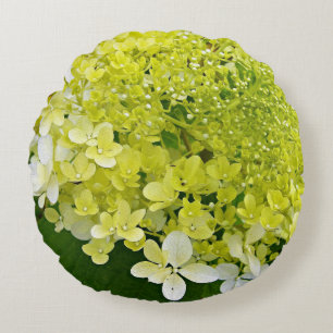 Elegant Chartreuse Green Limelight Hydrangea Round Cushion