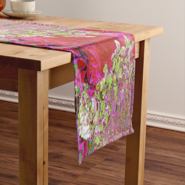 Elegant Chartreuse Green, Pink and Blue Hydrangea Short Table Runner (In Situ)