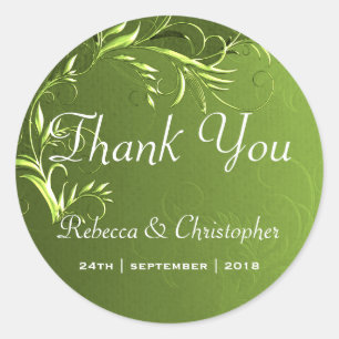 Elegant Chartreuse Green Wedding Thank You Classic Round Sticker