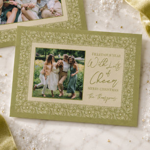 Elegant Chartreuse Lace Border Family Photo Holiday Card