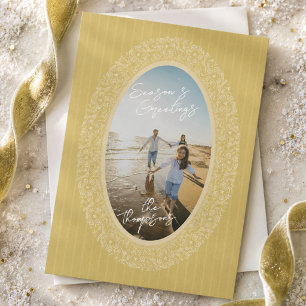 Elegant Chartreuse Lace Oval Frame Photo Holiday Card