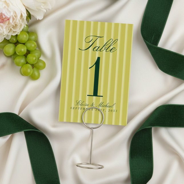 Elegant Chartreuse Simple Stripe Pattern Wedding Table Number (Elegant Chartreuse Simple Stripe Pattern Wedding Table Number)