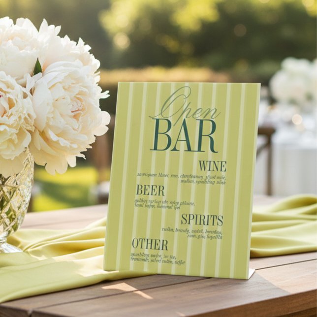 Elegant Chartreuse Stripe Open Bar Menu Wedding Pedestal Sign (Elegant Chartreuse Stripe Open Bar Menu Wedding Pedestal Sign)
